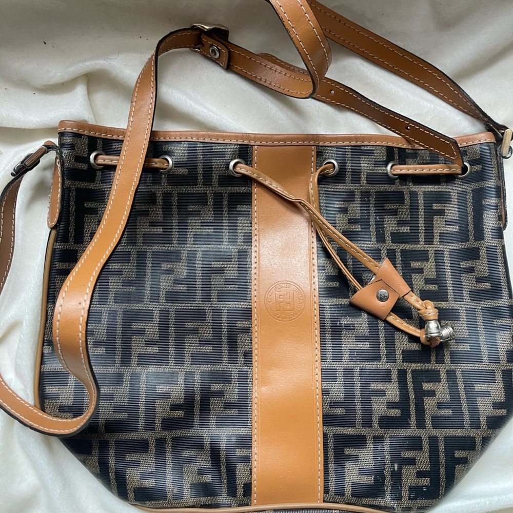 Fendi Black and Brown Logo Shoulder Bag